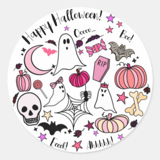 Sticker rond Halloween rose et Citrouille
