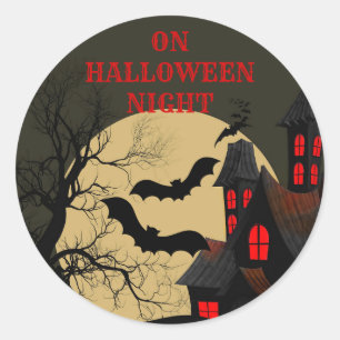 Sticker Rond Halloween Rouge noir Haunted Maison Pleine lune ch