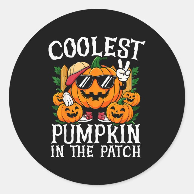 Sticker Rond Halloween Shirt Boys Girls Kids Coolest Pumpkin In (Devant)