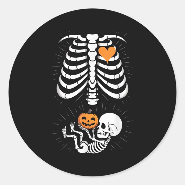Sticker Rond Halloween Skeleton Baby Rib Cage Maternity Pregnan (Devant)