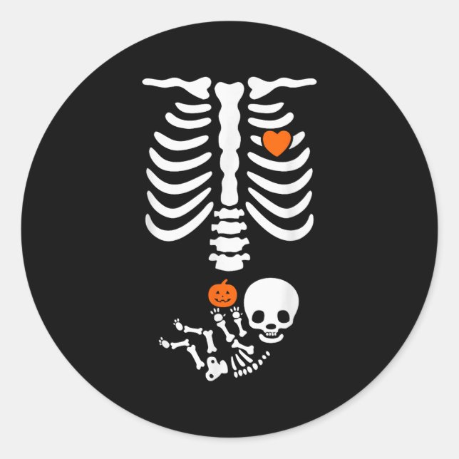 Sticker Rond Halloween Skeleton Baby Rib Cage Pregnant Pumpkin  (Devant)