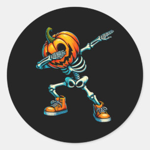 Sticker Rond Halloween Skeleton Boys Trick Treat Funny Citrouil