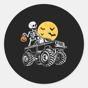 Sticker Rond Halloween Skeleton équitation Camion Anniversaire