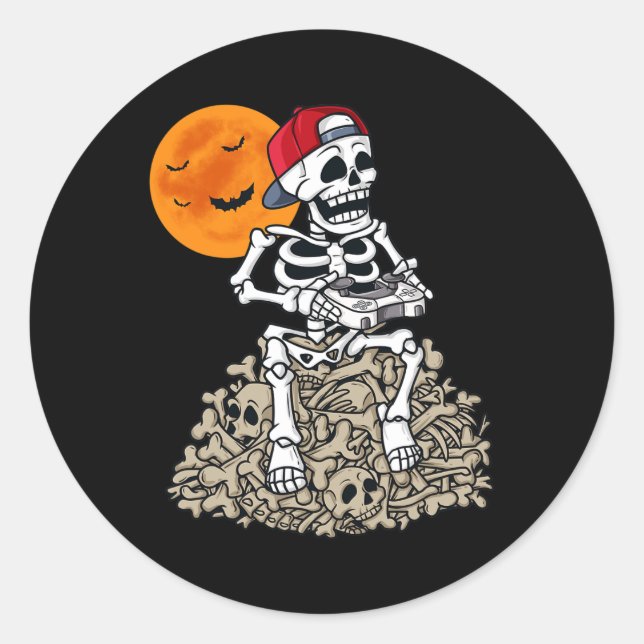 Sticker Rond Halloween Skeleton Gamer Boys Enfants Ados Jeu 1 (Devant)