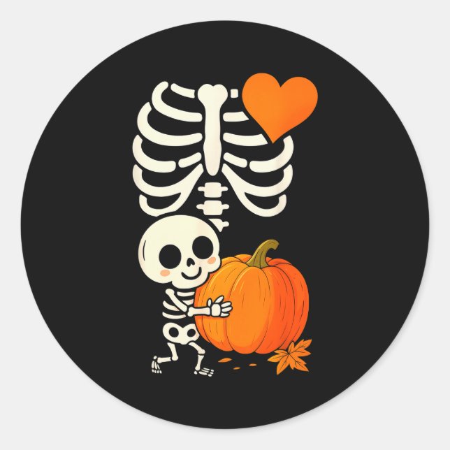 Sticker Rond Halloween Skeleton Pregnancy Announcement Soky Mom (Devant)