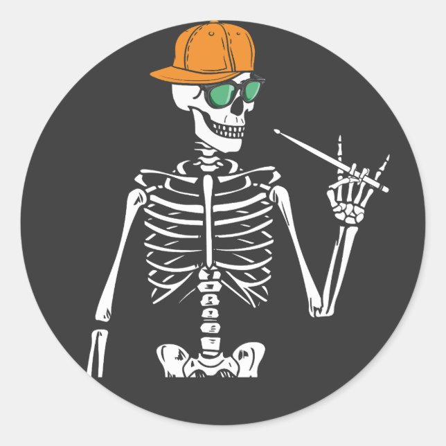 Sticker Rond Halloween Skeleton Rock Main Jouer des tambours (Devant)