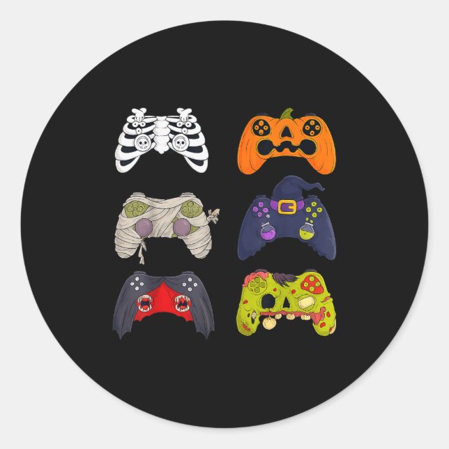Sticker Rond Halloween Skeleton Zombie Gaming Controllers  (Devant)