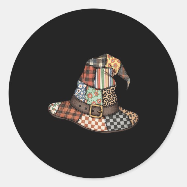 Sticker Rond Halloween Sorcière Casquette Patchwork Soja floral (Devant)