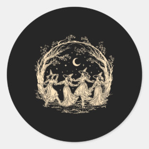 Sticker Rond Halloween sorcière danser cottagecore sorcière fém