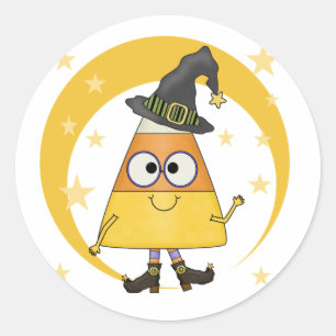 Sticker Rond Halloween sorcière de maïs de bonbons