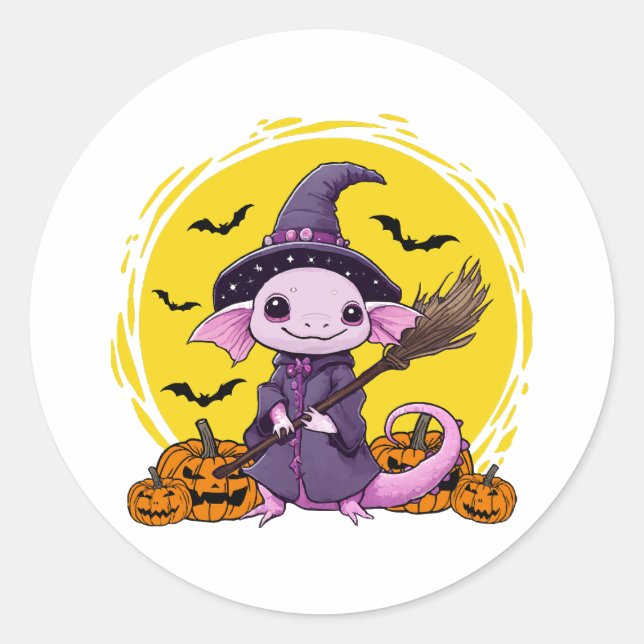 Sticker Rond Halloween sorcière mignonne Axolotl (Devant)