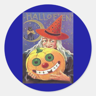 Sticker Rond Halloween sorcière vintage