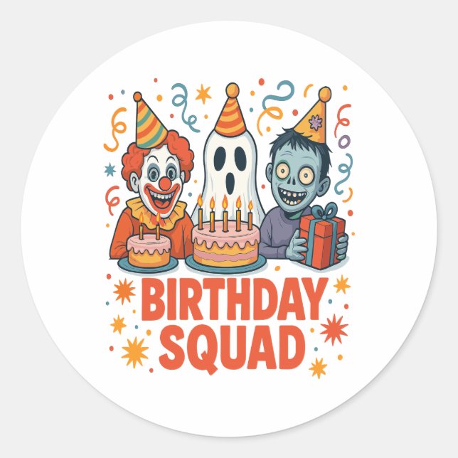 Sticker Rond Halloween Squad Clown Déplaisant fantôme Zombie Cl (Devant)