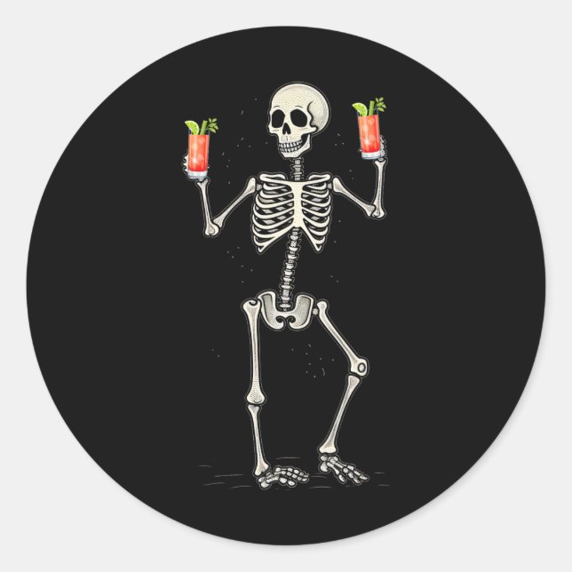 Sticker Rond Halloween Squelette Boire Bloody Mary Tail (Devant)