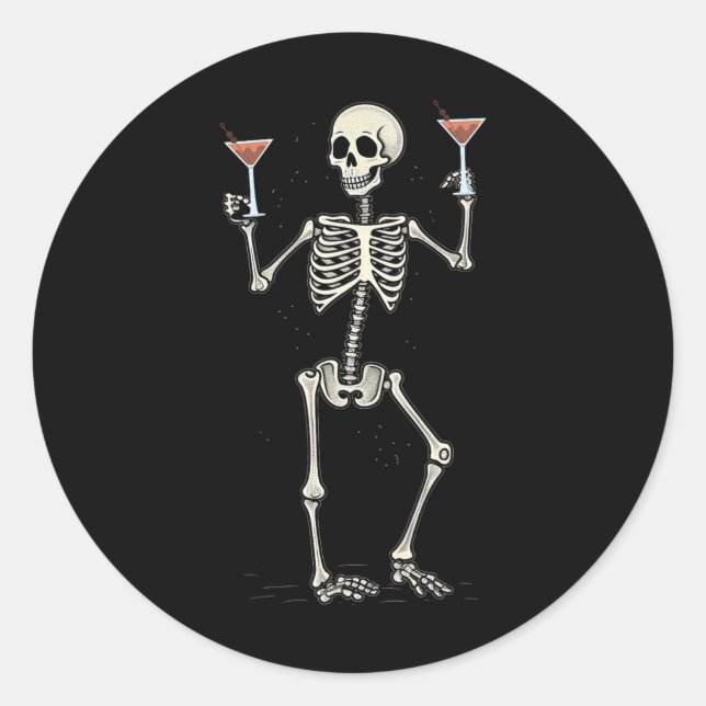 Sticker Rond Halloween Squelette Boire Manhattan Tail (Devant)