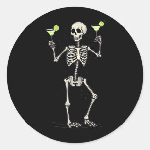 Sticker Rond Halloween Squelette Boire Margarita Tail
