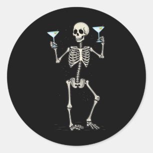 Sticker Rond Halloween Squelette Boire Martini Tail