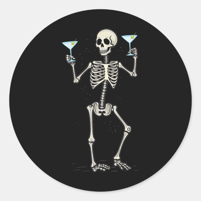 Sticker Rond Halloween Squelette Boire Martini Tail (Devant)
