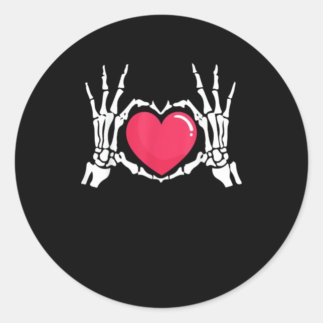 Sticker Rond Halloween squelette coeur main (Devant)