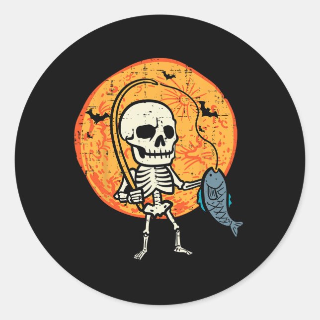 Sticker Rond Halloween Squelette Costume de pêche Pêcheur Homme (Devant)