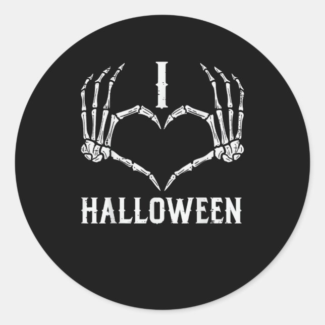 Sticker Rond Halloween Squelette Mains Coeur mignonne Femmes Fi (Devant)