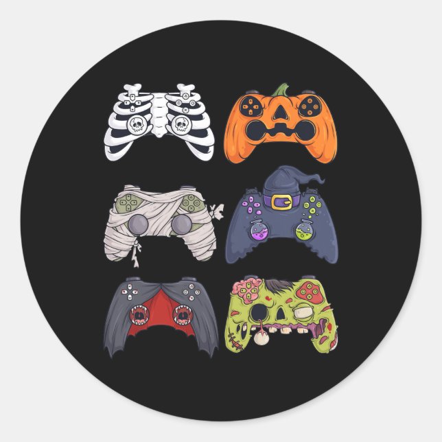 Sticker Rond Halloween Squelette Zombie Contrôleurs de jeu mama (Devant)