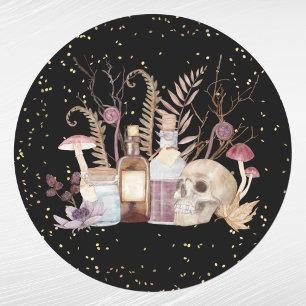 Sticker Rond Halloween squelettes potions champignons Floral