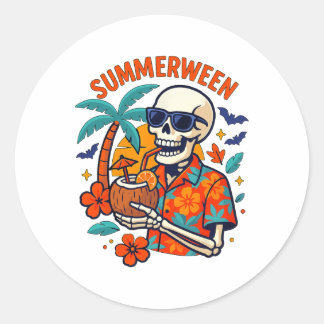 Sticker Rond Halloween Summer Ween Skeleton Spooky Vacation Flo