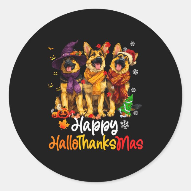 Sticker Rond Halloween Thanksgiving Christmas German Shepherd D (Devant)