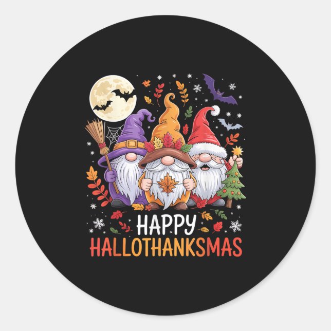 Sticker Rond Halloween Thanksgiving Christmas Happy Hallothanks (Devant)