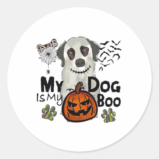 Sticker Rond Halloween Thanksgiving Chute Mon Chien Est Mon Bow (Devant)