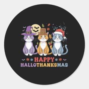 Sticker Rond Halloween Thanksgiving Noël Chats Happy Hallot