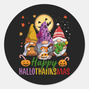 Sticker Rond Halloween Thanksgiving Noël Happy HalloThanks