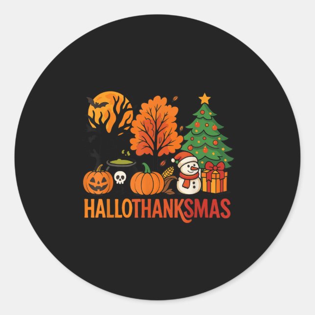 Sticker Rond Halloween Thanksgiving Noël Joyeux Hallomerci (Devant)
