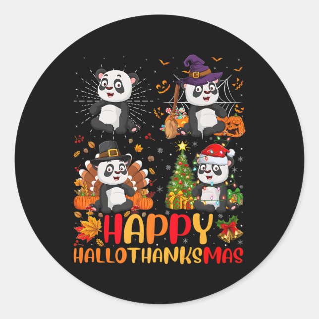 Sticker Rond Halloween Thanksgiving Panda Hallothanksmas (Devant)