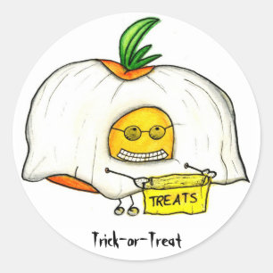 Sticker Rond Halloween Tricoter ou traiter le fantôme de tomate