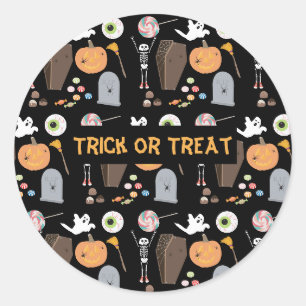 Sticker Rond Halloween Tricoter ou traiter les enfants Hallowee