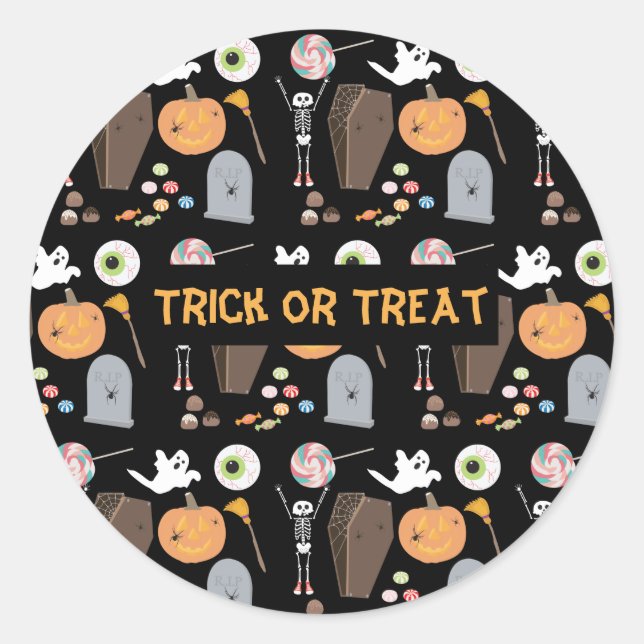 Sticker Rond Halloween Tricoter ou traiter les enfants Hallowee (Devant)