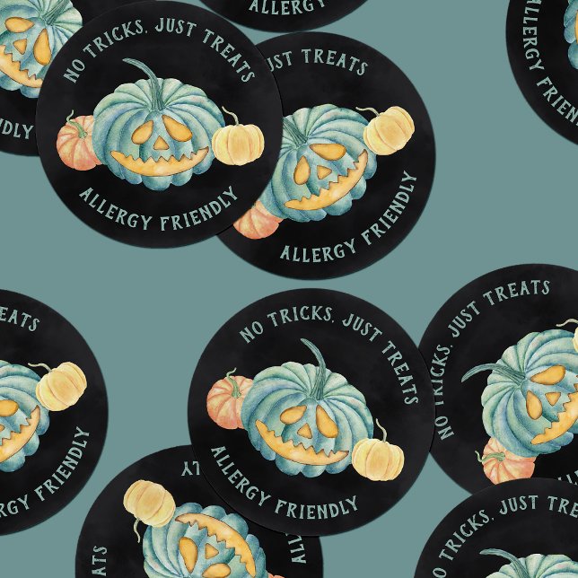 Sticker Rond Halloween Turquoise Citrouille Allergy Traitements (Créateur téléchargé)