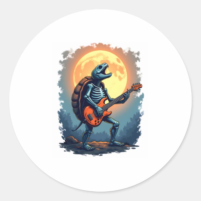 Sticker Rond Halloween Turtle Skeleton Rocker Tee pour Music Lo (Devant)