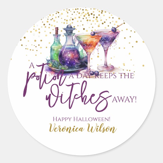 Sticker Rond Halloween Une Potion Un Jour Drôle (Devant)
