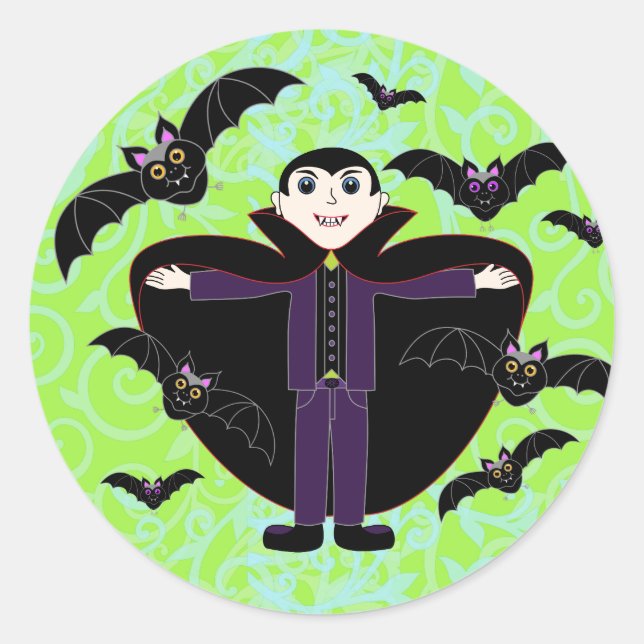 Sticker Rond Halloween Vampire Bats Green (Devant)