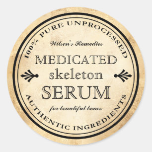Sticker Rond Halloween vintage alchimie Skeleton sérum étiquett