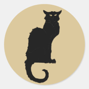 Sticker Rond Halloween vintage, Chat noir Art Nouveau Éffrayant