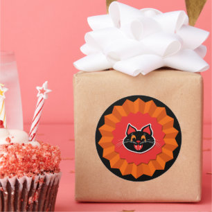 Sticker Rond Halloween Vintage Cute de chat