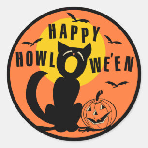 Sticker Rond Halloween vintage - Happy Halloween Chat noir