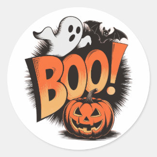 Sticker Rond Halloween vintage -Inspiré ''BOO'''