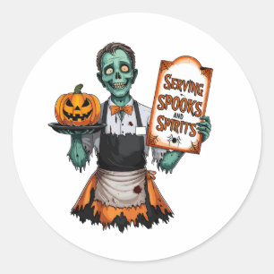 Sticker Rond Halloween Waiter Servant Spooks et Spirits