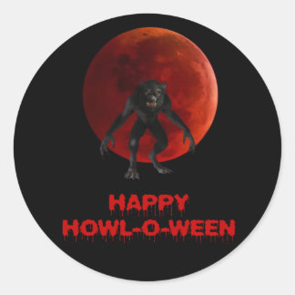 Sticker Rond Halloween Werewolf Lycan Lune de sang rouge goutte