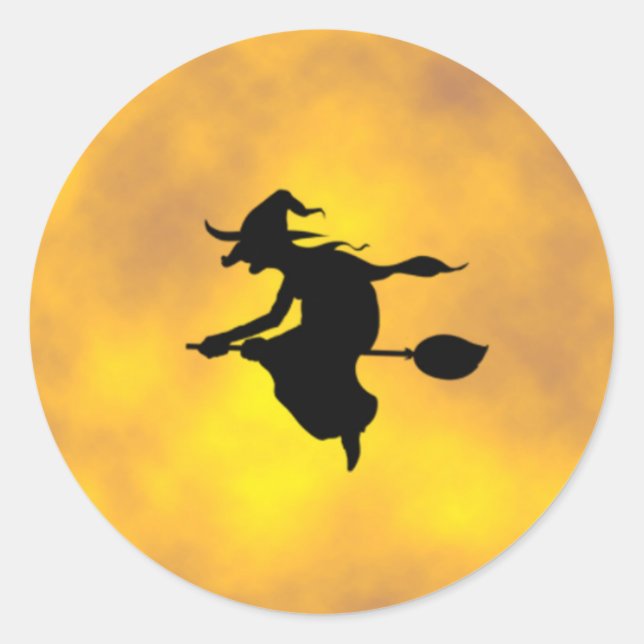 Sticker Rond Halloween Witch sur un broom classique collant ron (Devant)